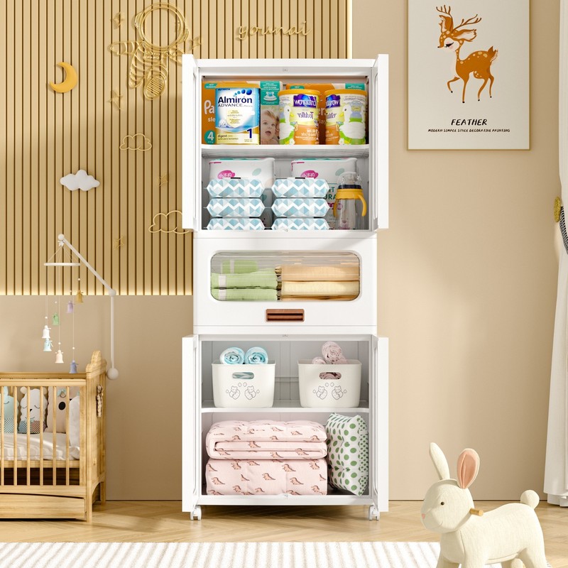 Stackable Plastic Storage Cabinet Foldable Storage Bins with Doors and Wheels gallery