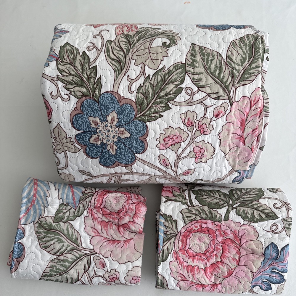 3-Piece king Size Printed Quilt Set - Pink Red Flower Floral Multi Color