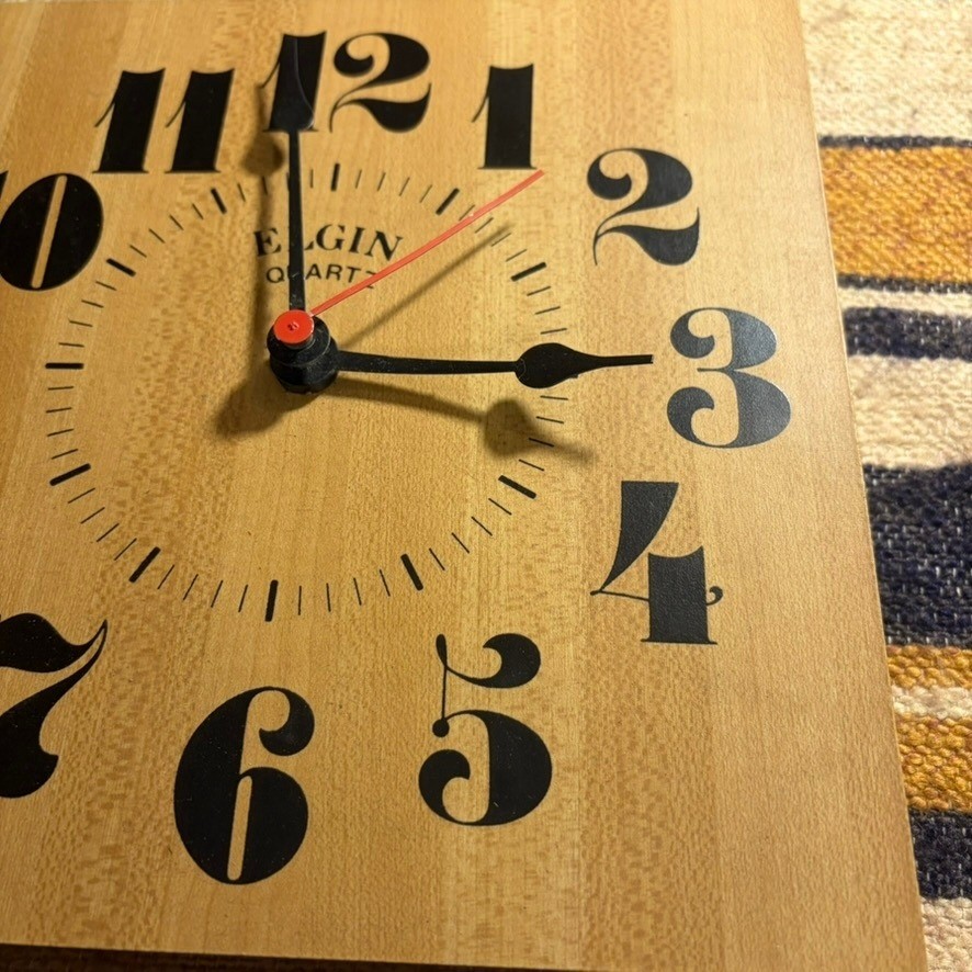 Elgin Quartz Wall Clock 8in Wood Square Vintage MCM Style Analog Home Decor gallery