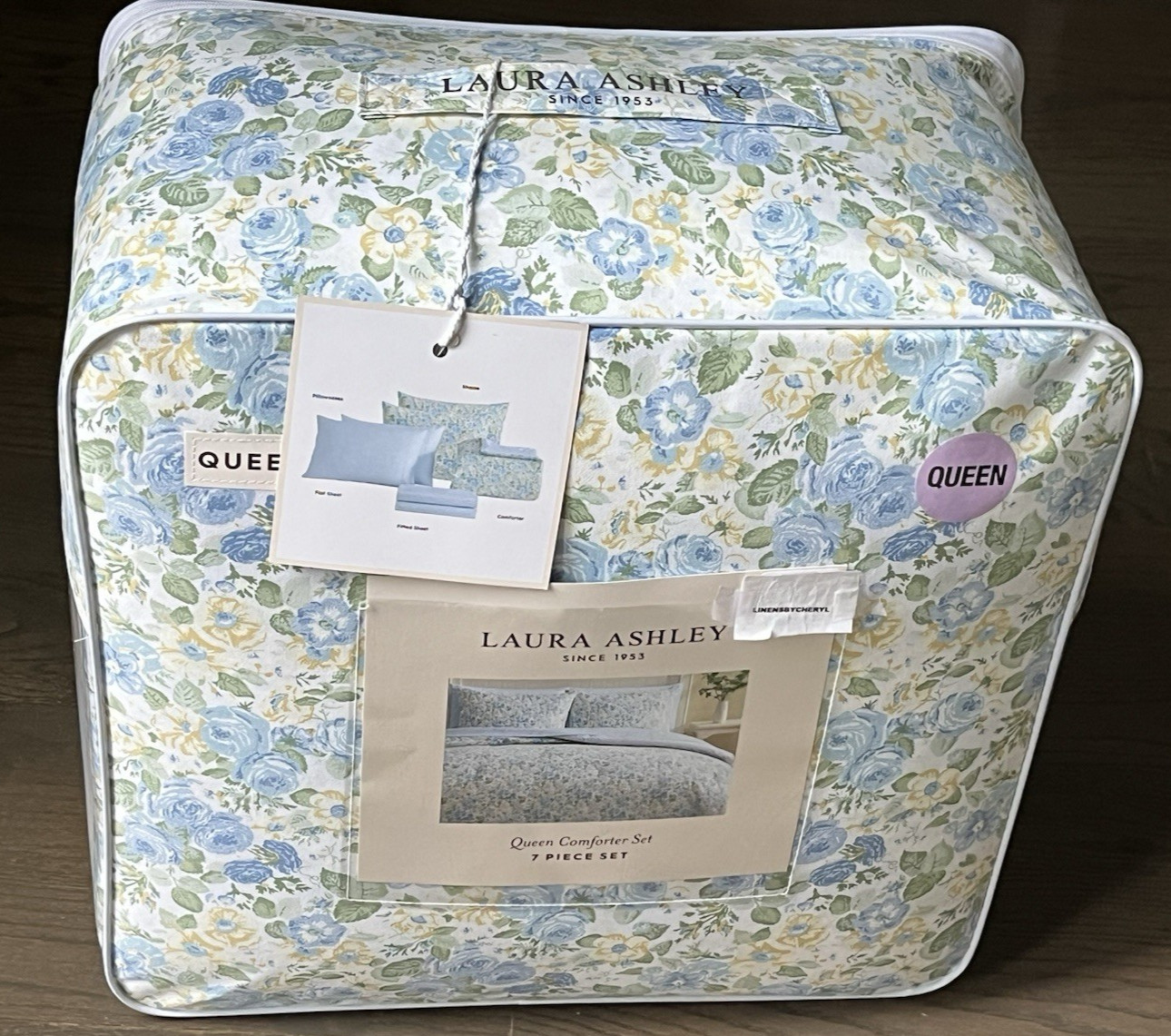 Laura Ashley Yellow & Blue Floral QUEEN 7pc Comforter Bedding SET gallery