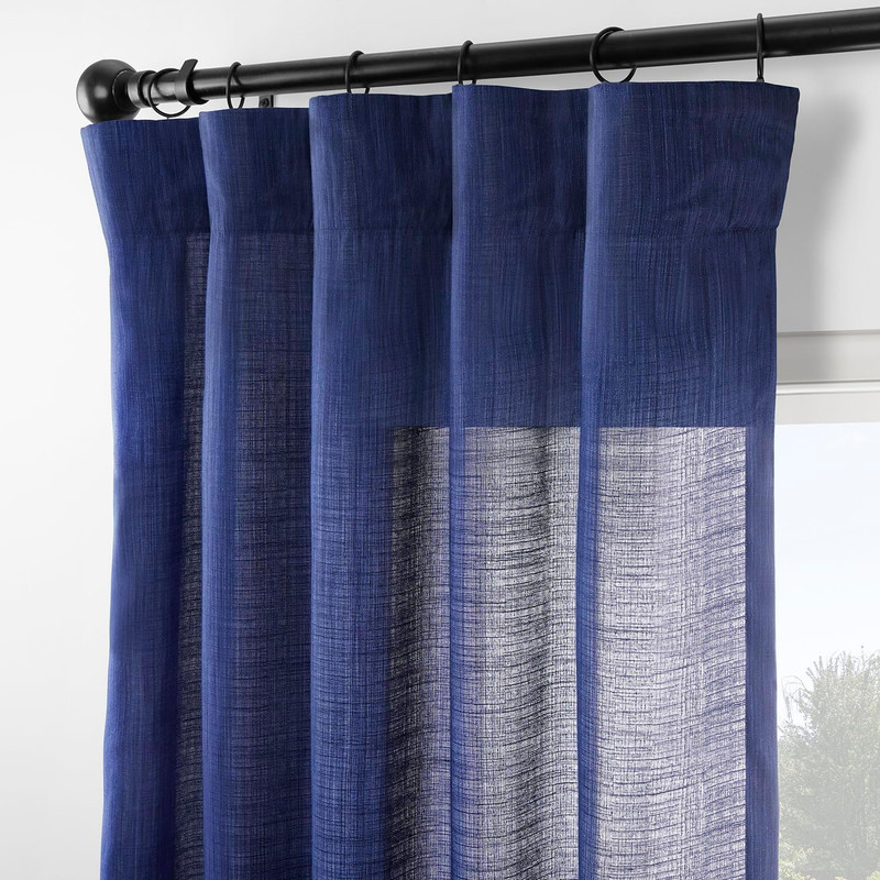 Ink Blue Rustic Linen Light Filtering Curtains 96" Long - 2 Panels gallery