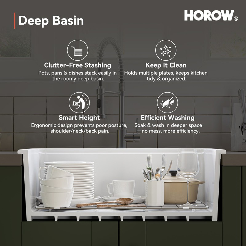HOROW 30''x19'' Undermount Kitchen Sink Undermount/Drop-In Single Bowl Fireclay gallery