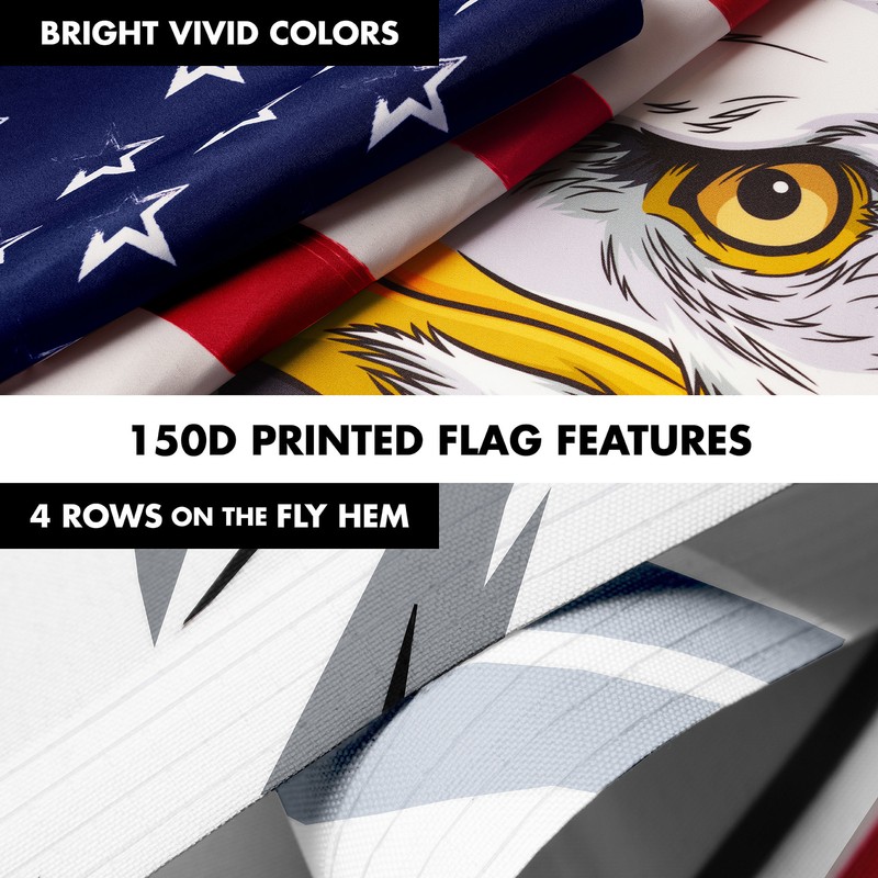G128 Combo: 6Ft Flagpole Silver & USA Proud & Free Eagle Flag 3x5Ft Printed Poly gallery