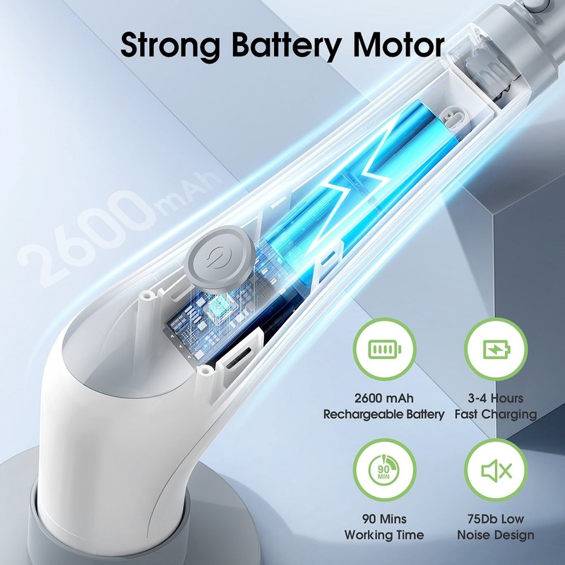 Electric Spin Scrubber Extra Length 9 Brush Heads Retractable Handle IPX8 gallery