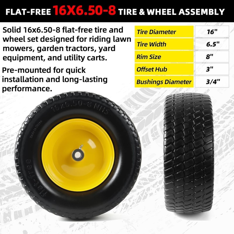 Solid 16x6.50-8 Flat-Free Tire and Wheel Assembly - Perfect for Yard Equipment gallery