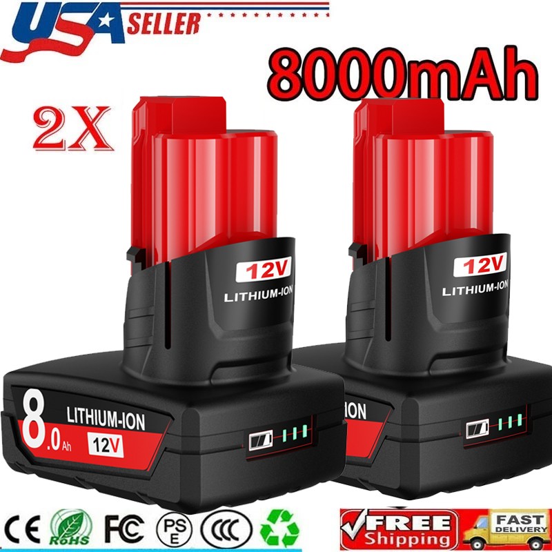 2Pack For Milwaukee for M12 LITHIUM 8.0Ah Extended Capacity Battery 48-11-2460 gallery