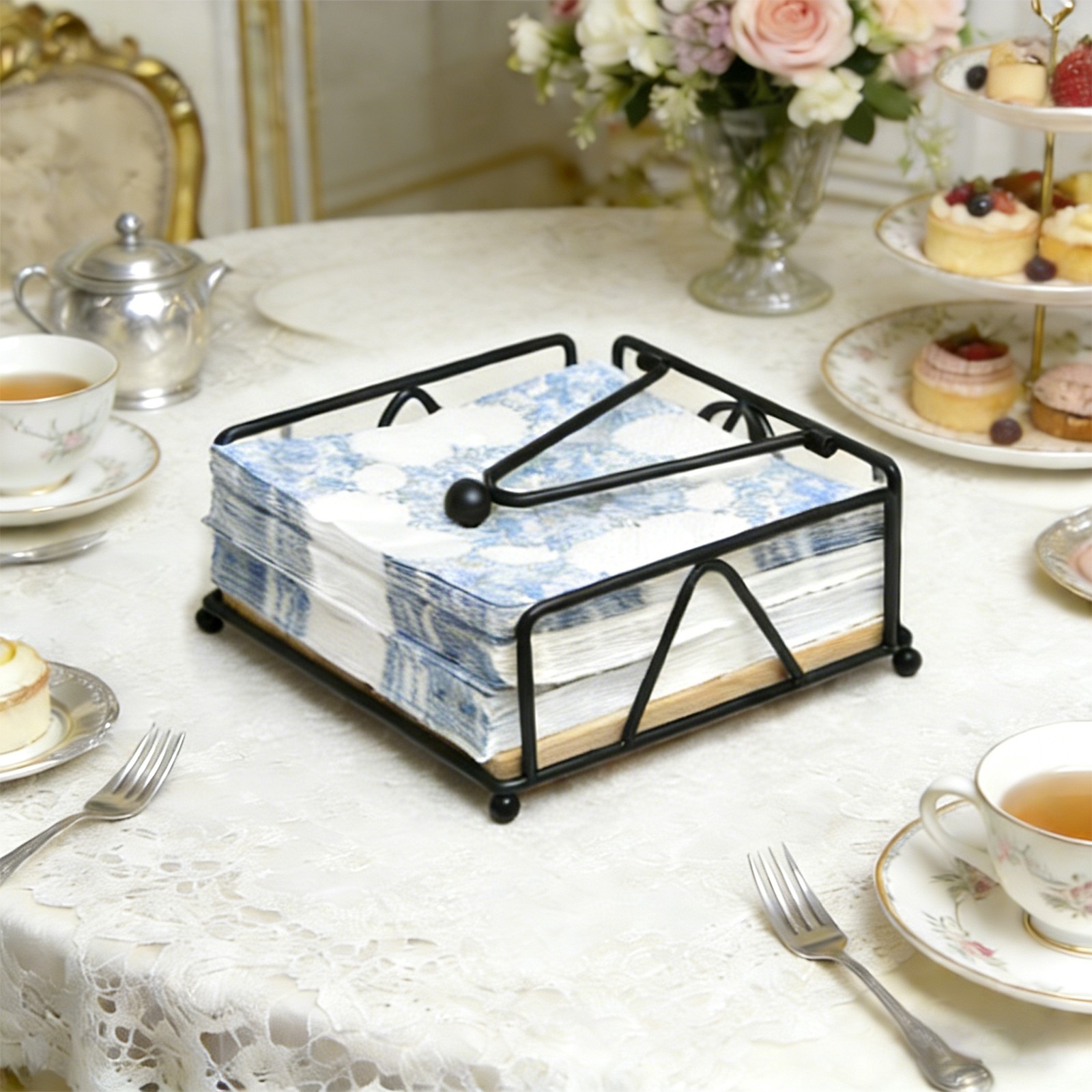 Square Napkin Holder, Table Napkin Dispenser with Weighted Arm 17.8*17.8*6.8cm gallery