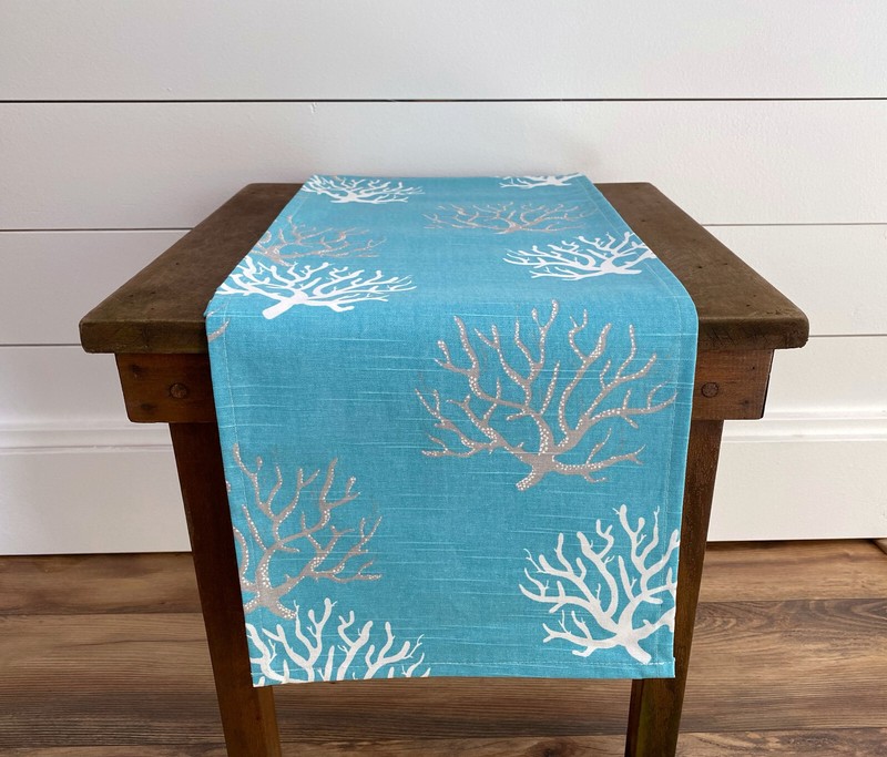 Aqua Turquoise Spa Blue Table Runner Coral Reef Nautical Coastal Decor Linens gallery
