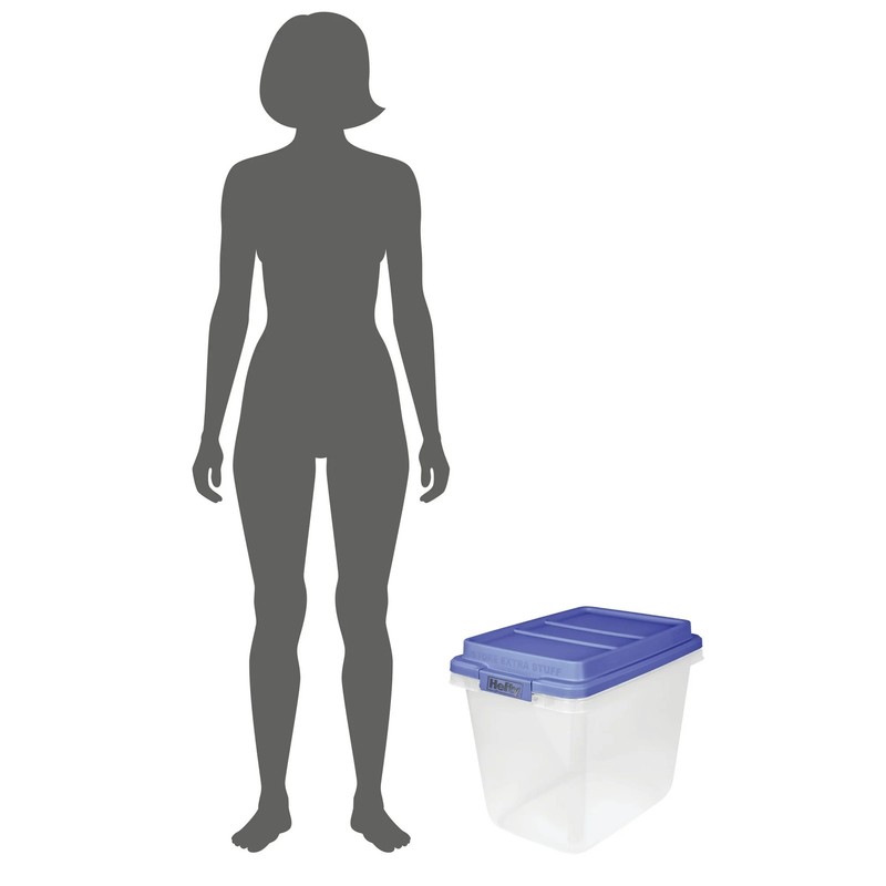 Hefty 6 Pack 32 Quart Hi-Rise Stackable Plastic Storage Bin with Lid, Clear/Blue gallery