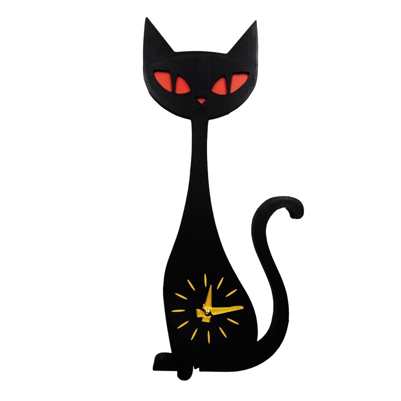 Mid Century Modern Atomic Cat Clock 3D Printed Retro Wall Clock in 5 Colors gallery