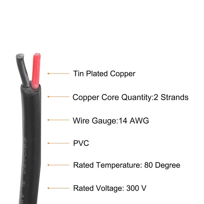 14 Gauge Wire 2 Conductor Electrical Wire PVC Cord Tinned Copper,9.1m/30ft gallery