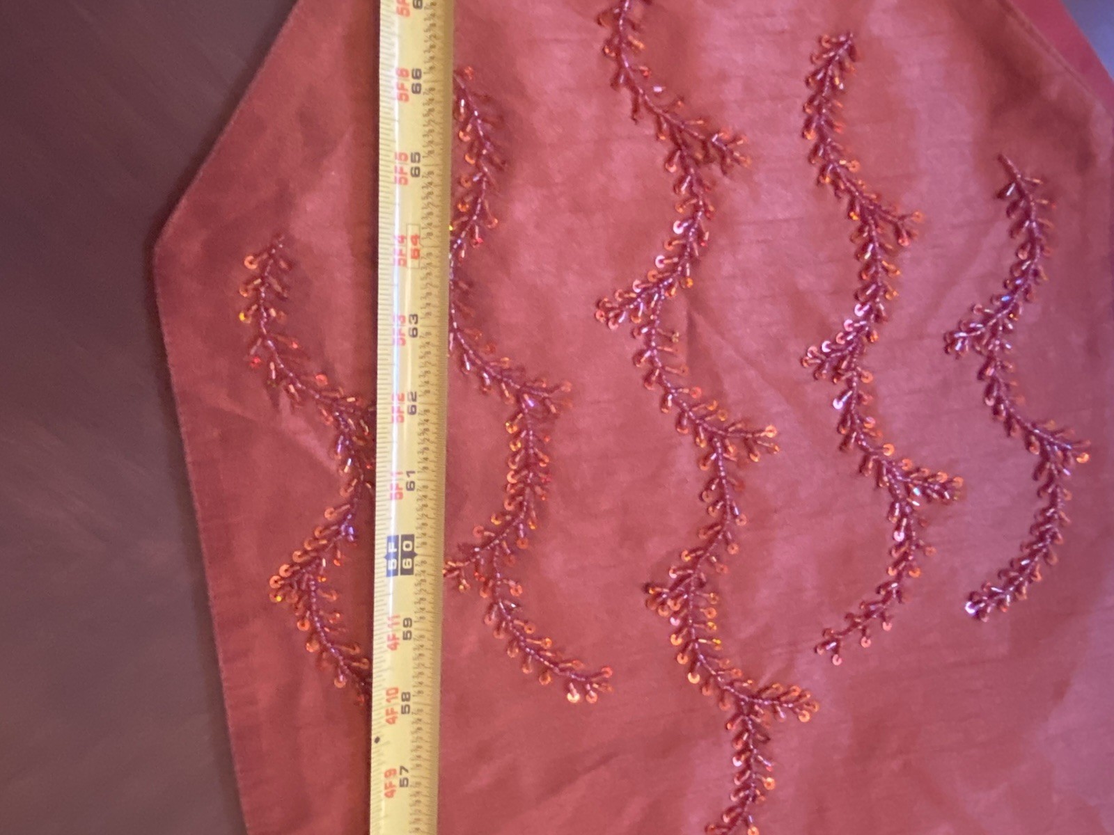 Hobby Lobby Table Runner 13”x 72" Rust/orange With Beaded Tassels And Sequins gallery