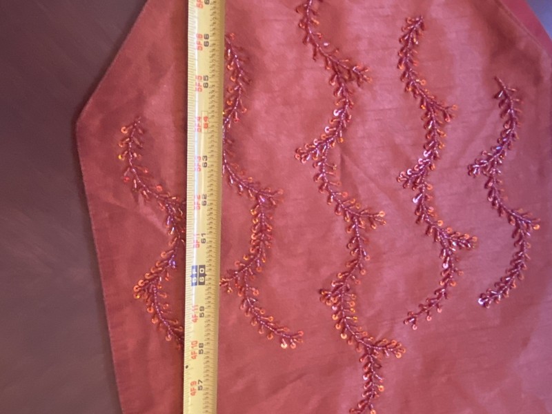 Hobby Lobby Table Runner 13”x 72" Rust/orange With Beaded Tassels And Sequins gallery