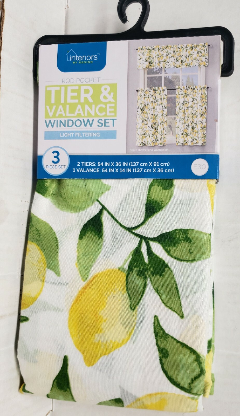 3 Pc. Rod Pocket Curtains Set (Tier 54"x36") & Valance (54"x14") LEMONS, E30, MB gallery