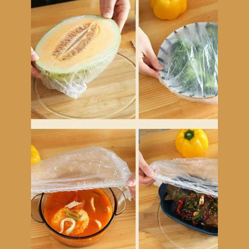 100Pcs Transparent Plastic Wrap for Fruits, Bowls, Cups - Ideal for Kitchen Use gallery