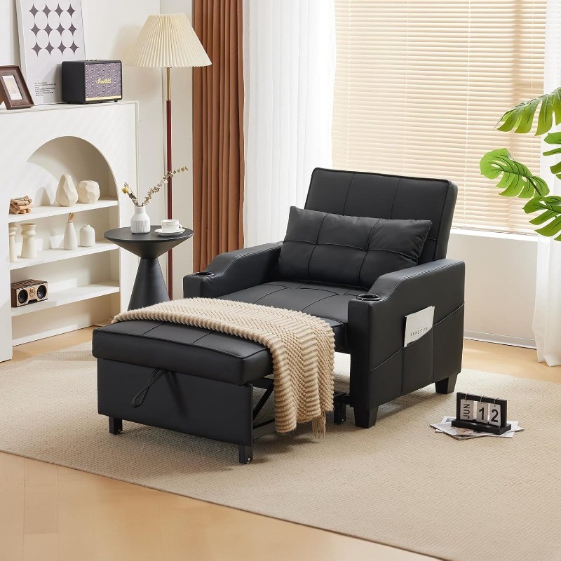 Sleeper Chair 3-in-1 Convertible Bed Adjustable Recliner Sofa Pull Out Couch gallery