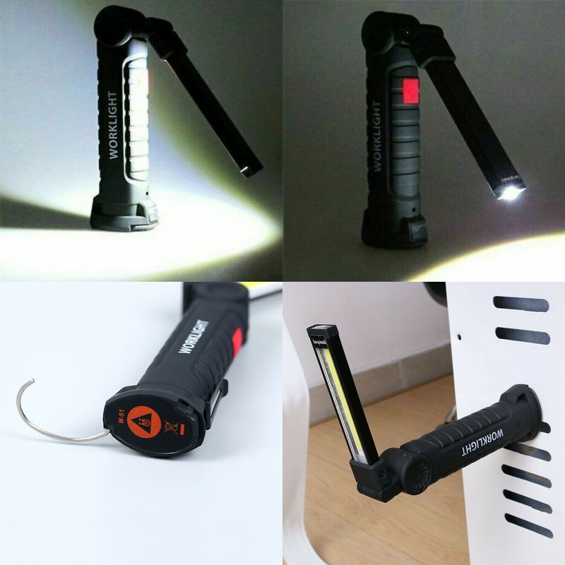2 Pack Magnetic Base LED COB Work Light Rechargeable Mechanic Torch Flashlight gallery