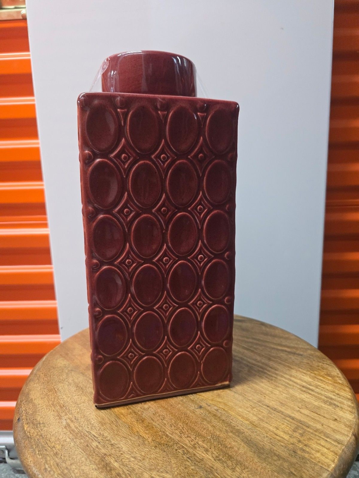 Red Diamond/Geometric Design Ceramic Cannister with Lid gallery
