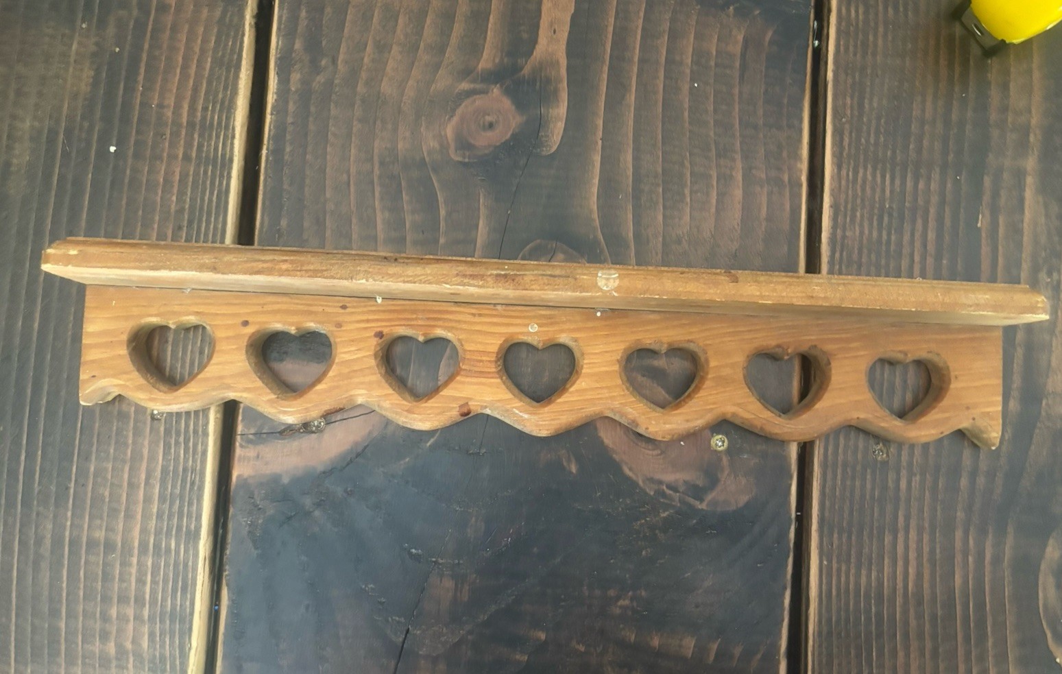Vintage Rustic Medium Wood Wall Shelf with Heart Cutouts Varnished Finish 17” gallery