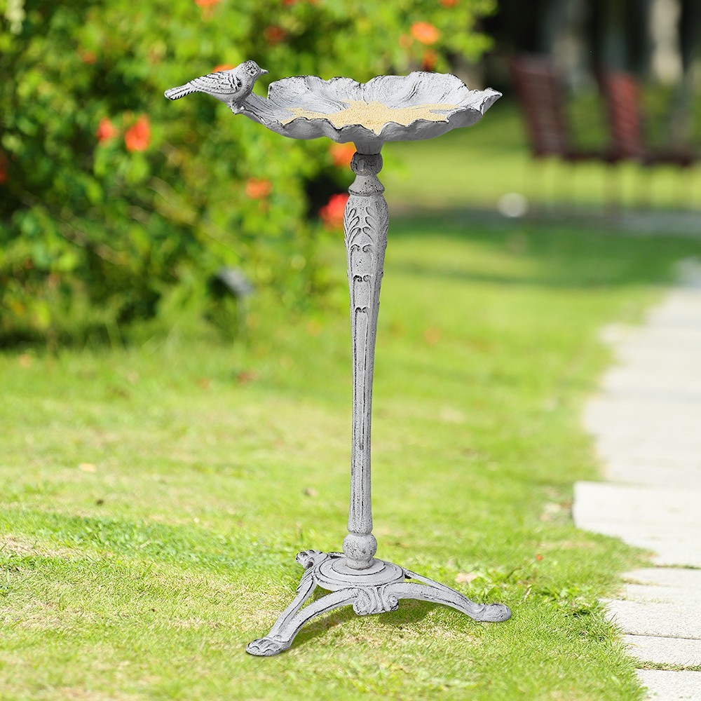 Cast Iron Antiqued Flower Birdfeeder on Stand with Bird Home Yard Lawn Decor gallery