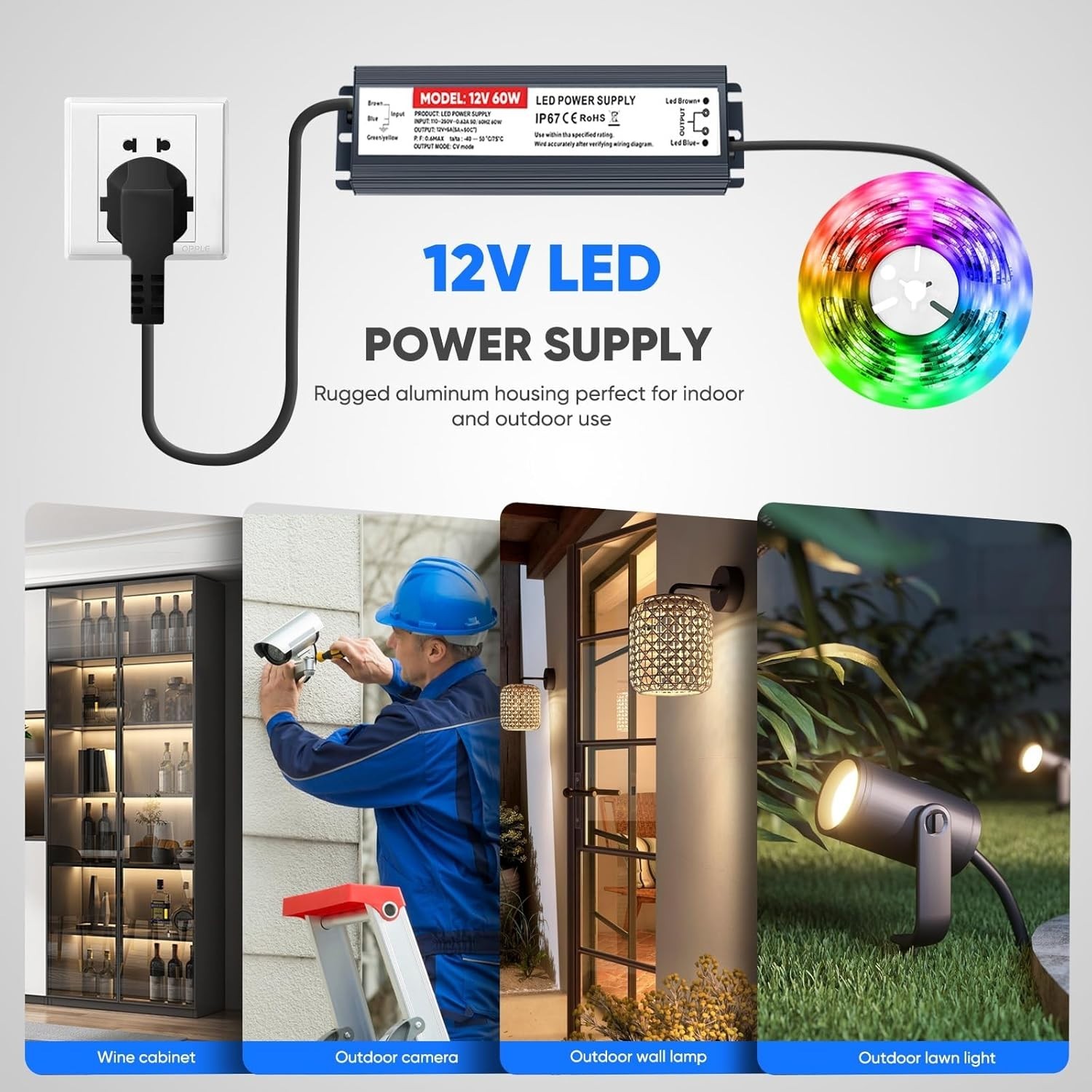 60W LED Driver 12V Power Supply 5A, Waterproof IP67 AC 110V to 12V Converter LED gallery
