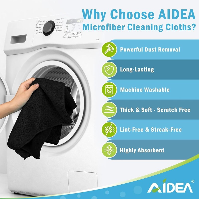 AIDEA 12 Pack Soft Microfiber Towels 12", Absorbent Streak-Free Rags gallery