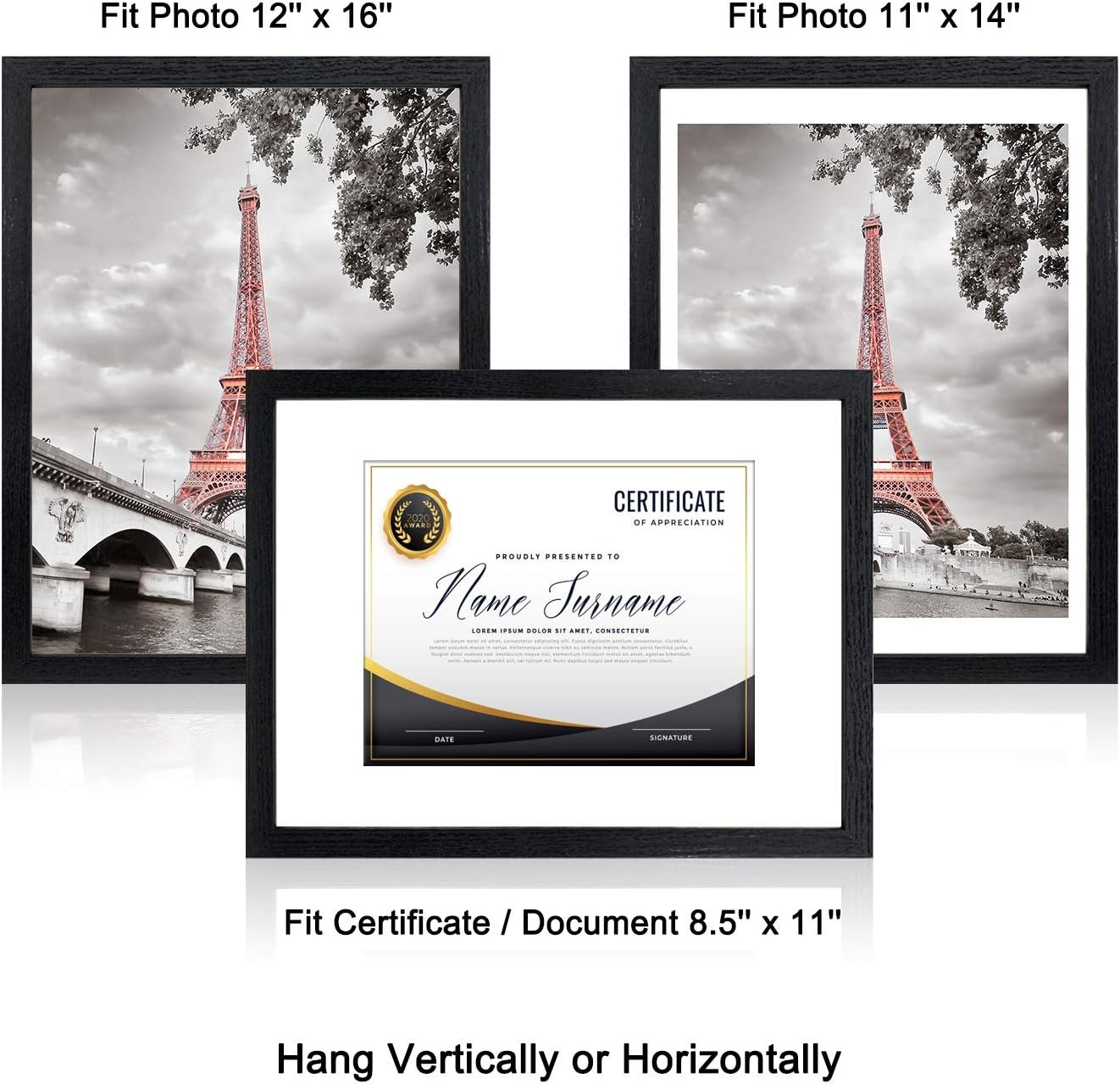 12x16 frames with Mat to Display 11x14 Picture or 8.5x11 photo 12 x 16 Black gallery