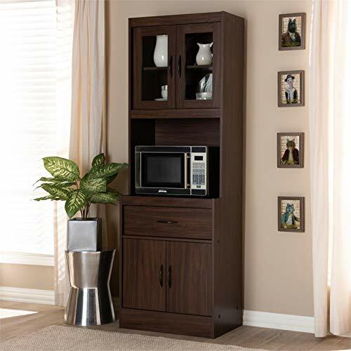 Walnut Brown Tall Microwave Kitchen Storage Cabinet Cupboard Pantry Organizer gallery
