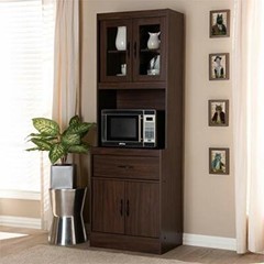 Walnut Brown Tall Microwave Kitchen Storage Cabinet Cupboard Pantry Organizer