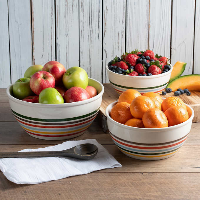 Baum Striped Bowl Set 3 Pieces Stoneware Dishwasher Safe Microwave Safe gallery