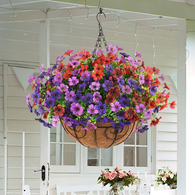 19 In. Light/Deep Purple, Red, Brown Outdoor Artificial Daisy Flowers Hanging Ba gallery