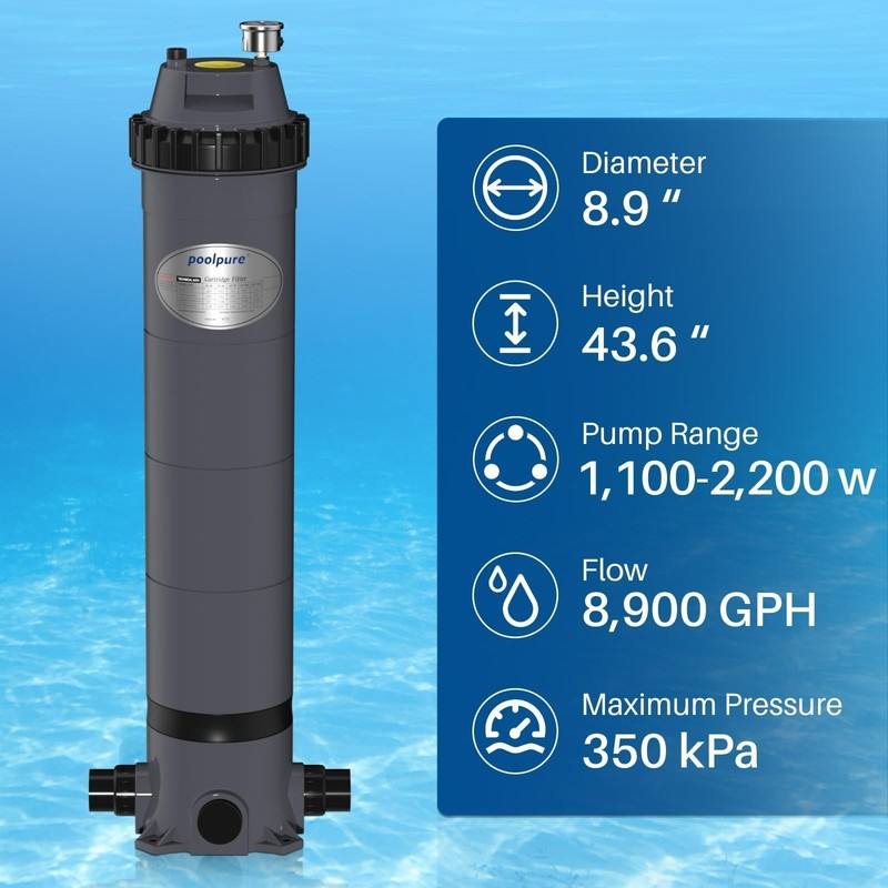 POOLPURE PFT-AF150 Cartridge Pool Filter Tank&Element for Above & Inground Pools gallery