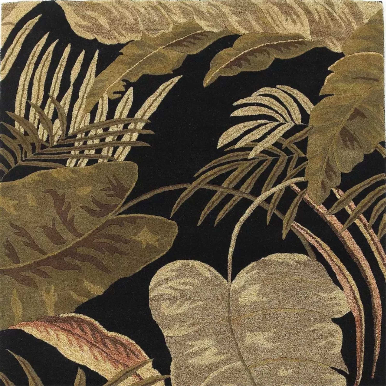 8' X 11' Midnight Black Hand Tufted Tropical Leaves Indoor Area Rug gallery