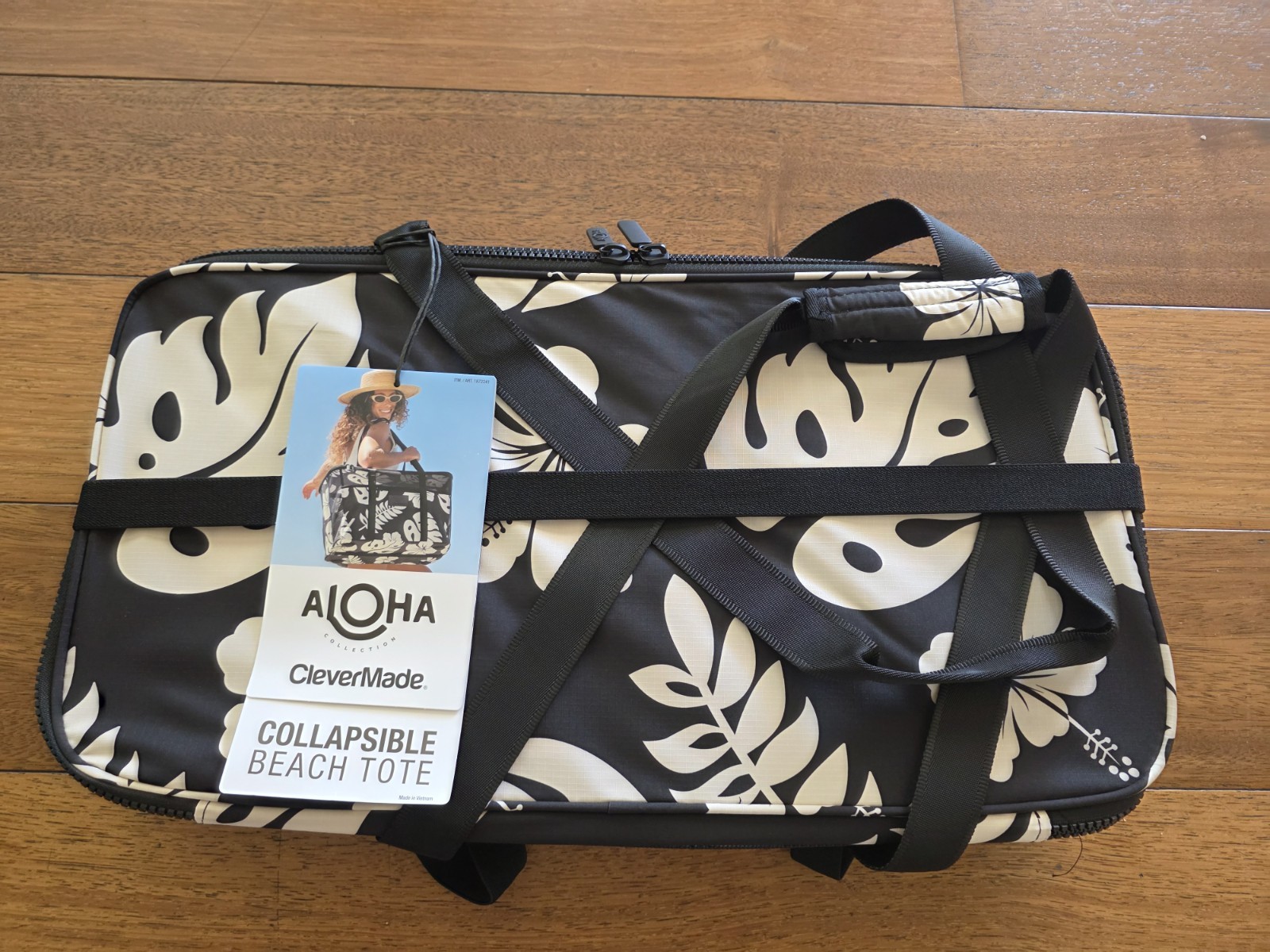 Aloha Collection CleverMade Collapsible Beach Tote Bag - Floral Black gallery