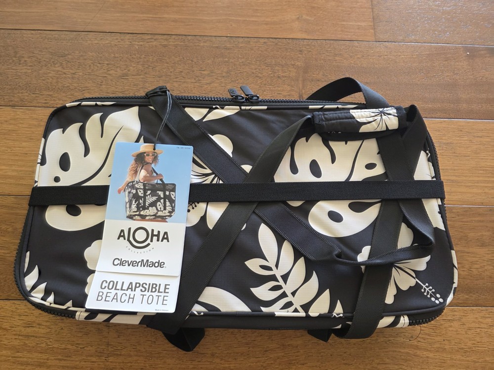 Aloha Collection CleverMade Collapsible Beach Tote Bag - Floral Black