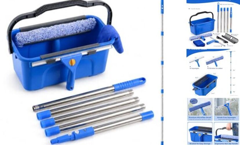 Professional Window Cleaning Kit with Bucket, 3 Gallon Set with 14" Window