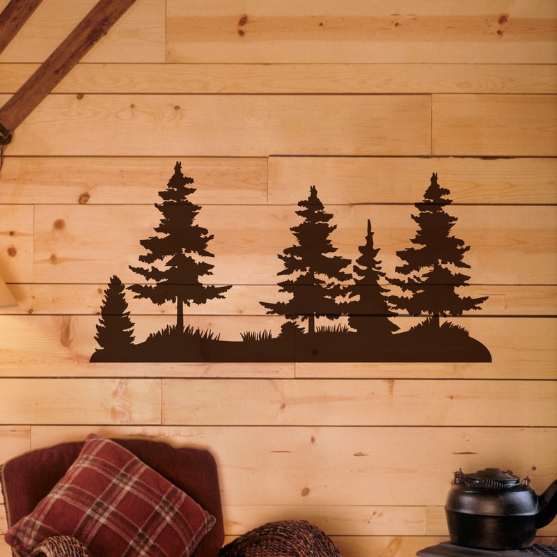 Pine Tree Landscape Scene Vinyl Decal V2 – Forest Silhouette Sticker – 20 Colors gallery