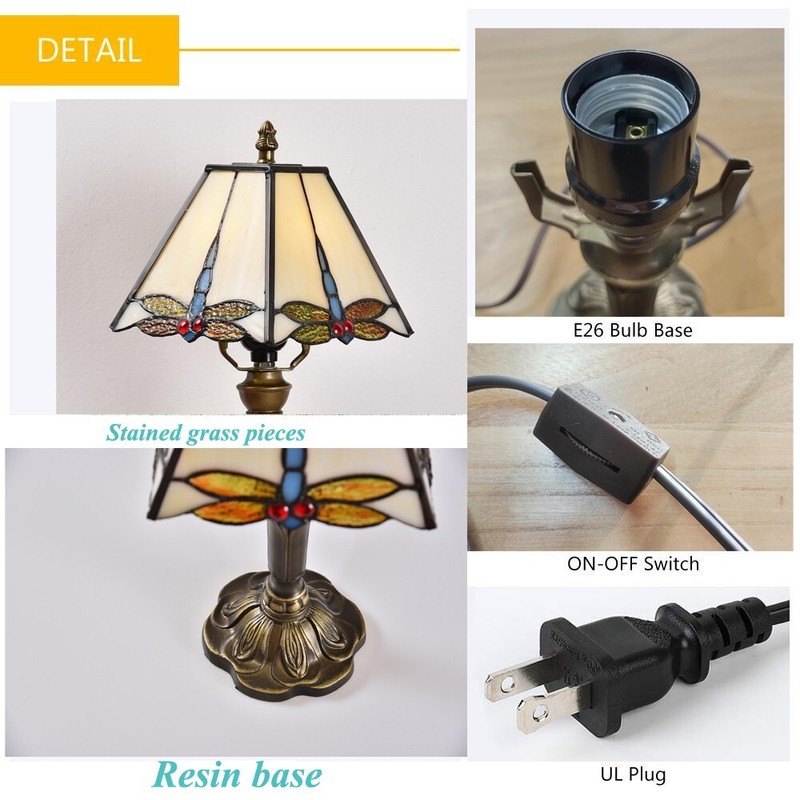 Tiffany Style Decor Table Lamp Bedside Light with Dragonfly Stained Glass H14" gallery
