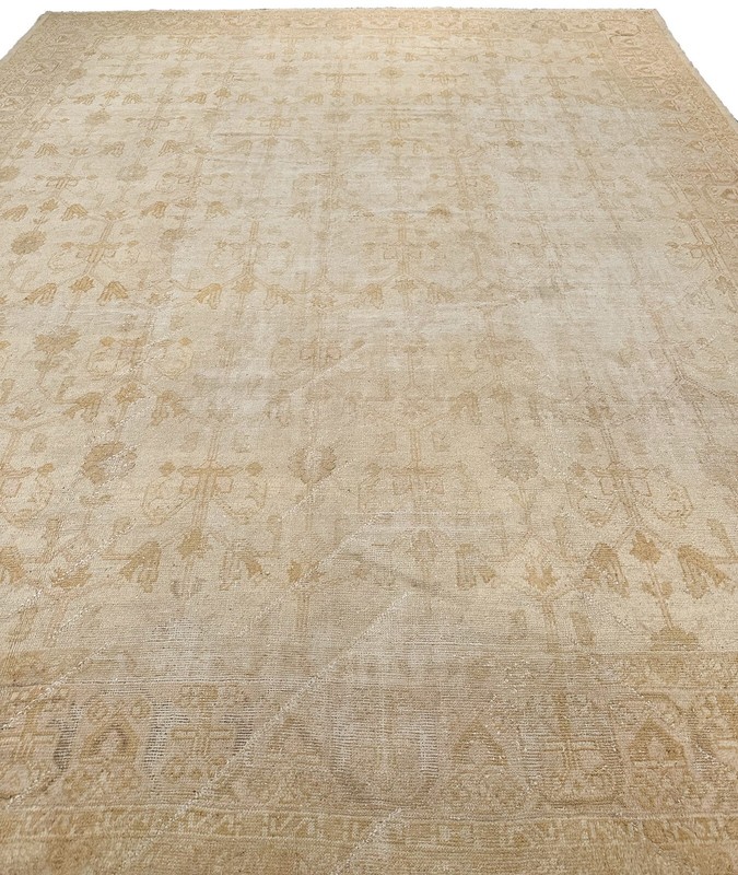 12x15 Authentic Antique Turkish Oushak Rug Tone-on-Tone Beige c.1880 gallery
