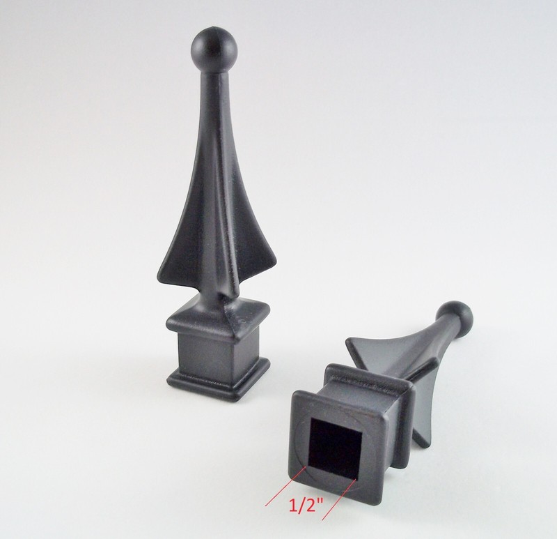 25 EACH (1/2-INCH) BLACK PLASTIC IRON FENCE FINIAL TOPS 1-30 4-SIDED SPIRE gallery