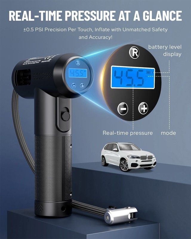 CAR AIR COMPRESSOR USB RECHARGEABLE CORDLESS TIRE INFLATOR PORTABLE AIR PUMP gallery