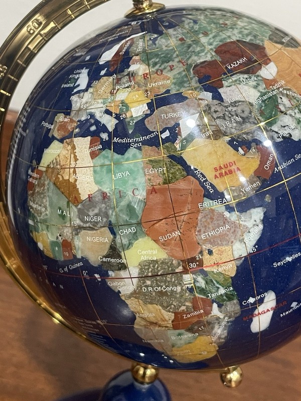 Gemstone World Globe 10” Multi Colored w/ Blue lapis Base EYE-CATCHING. Read gallery