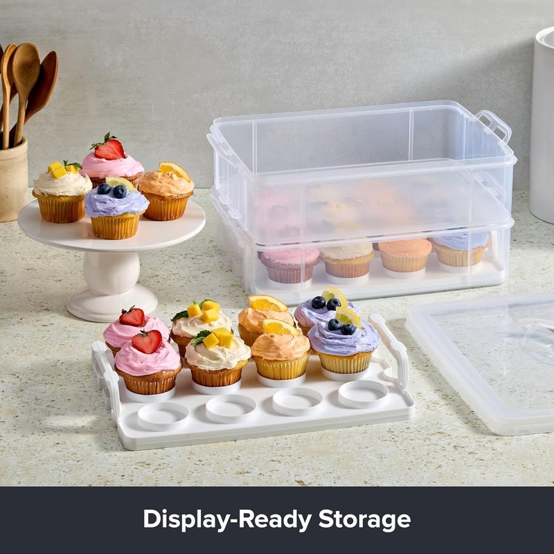 2-Layer, 24 Cupcakes Plastic Detachable Cupcake Carrier Storage Container Wit... gallery