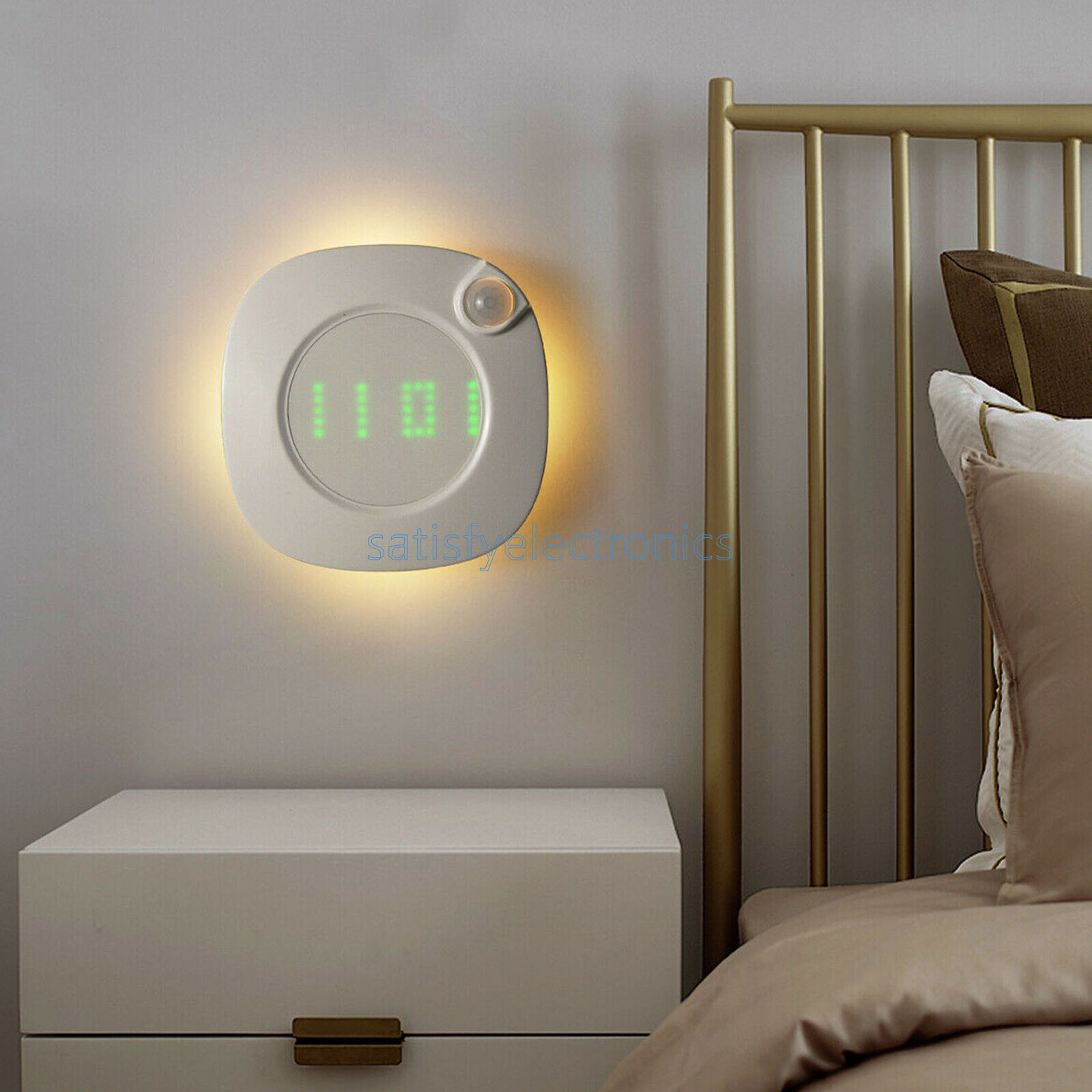 Digital LED Time Wall Clock With PIR Motion Sensor Night Light Home Clock Lamp gallery