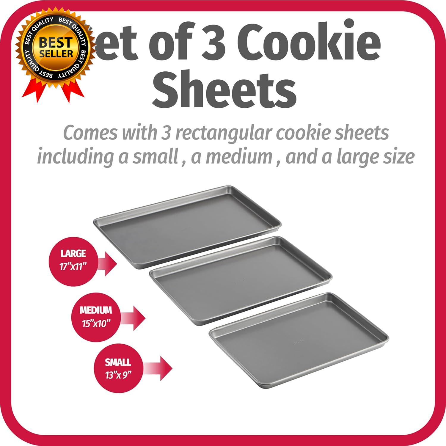 Everyday Nonstick Baking Sheet Set, 3 Pack Includes Small (13×9) Medium (15×1) gallery