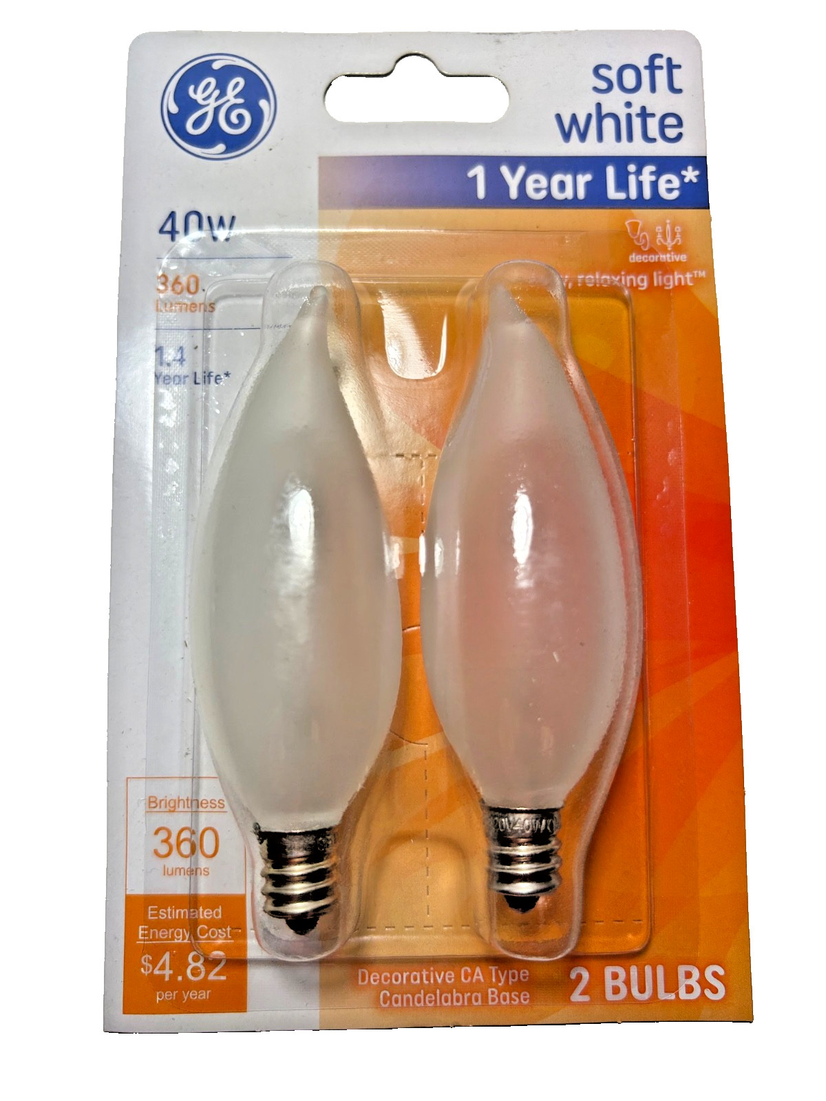 8 GE Lighting 66106 Soft White 40w Candelabra Decorative Cozy Light Bulbs E12 gallery