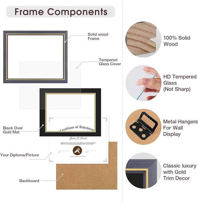 11x14 Diploma Document Certificate Frame for 8.5x11 Graduation Photo Black Gold gallery