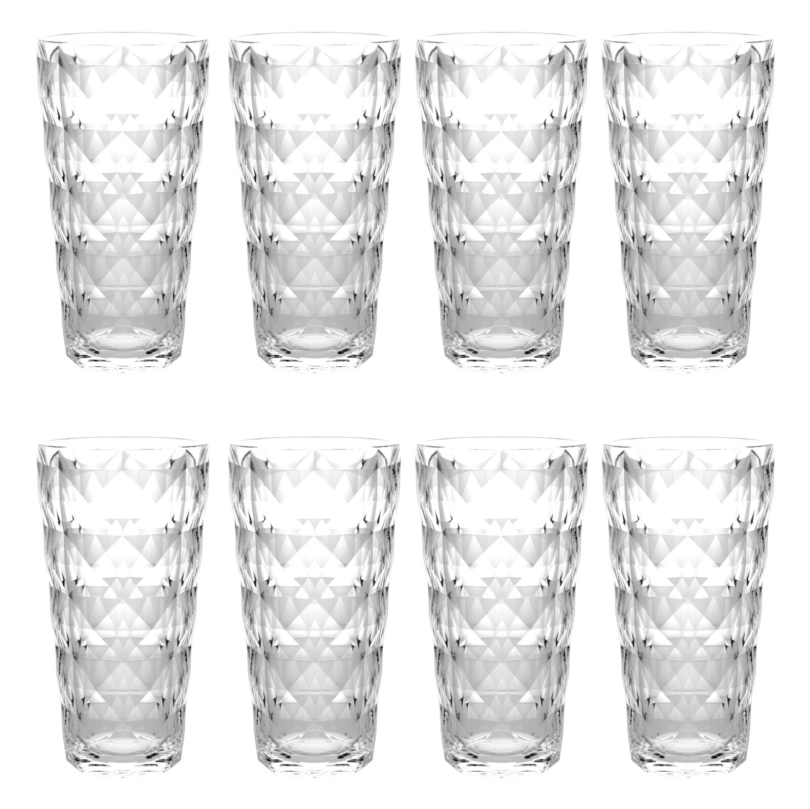 QG 22 fl oz. Diamond Cut Pattern Clear Acrylic Plastic Glass Tumbler Set of 8 gallery