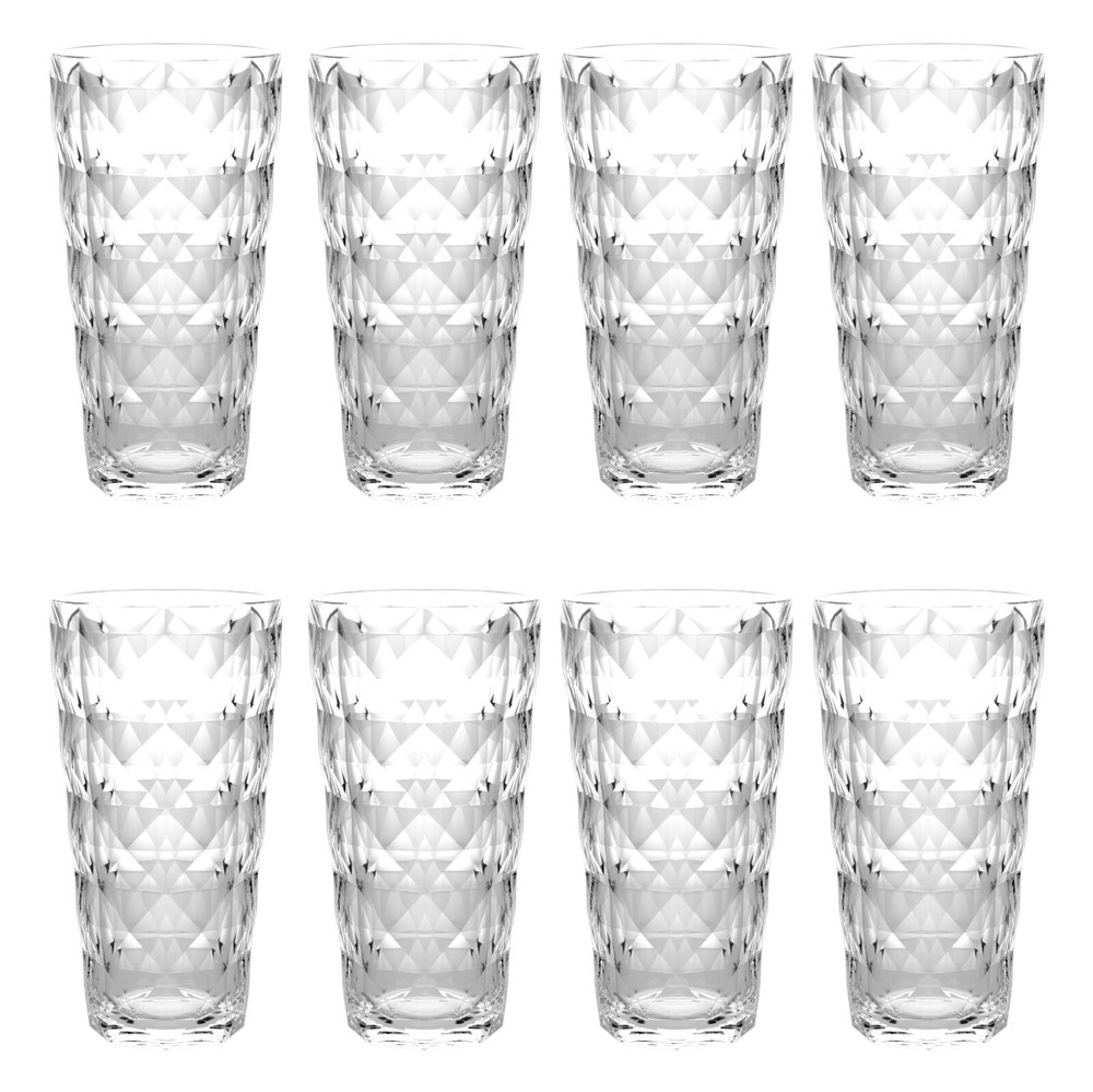 QG 22 fl oz. Diamond Cut Pattern Clear Acrylic Plastic Glass Tumbler Set of 8
