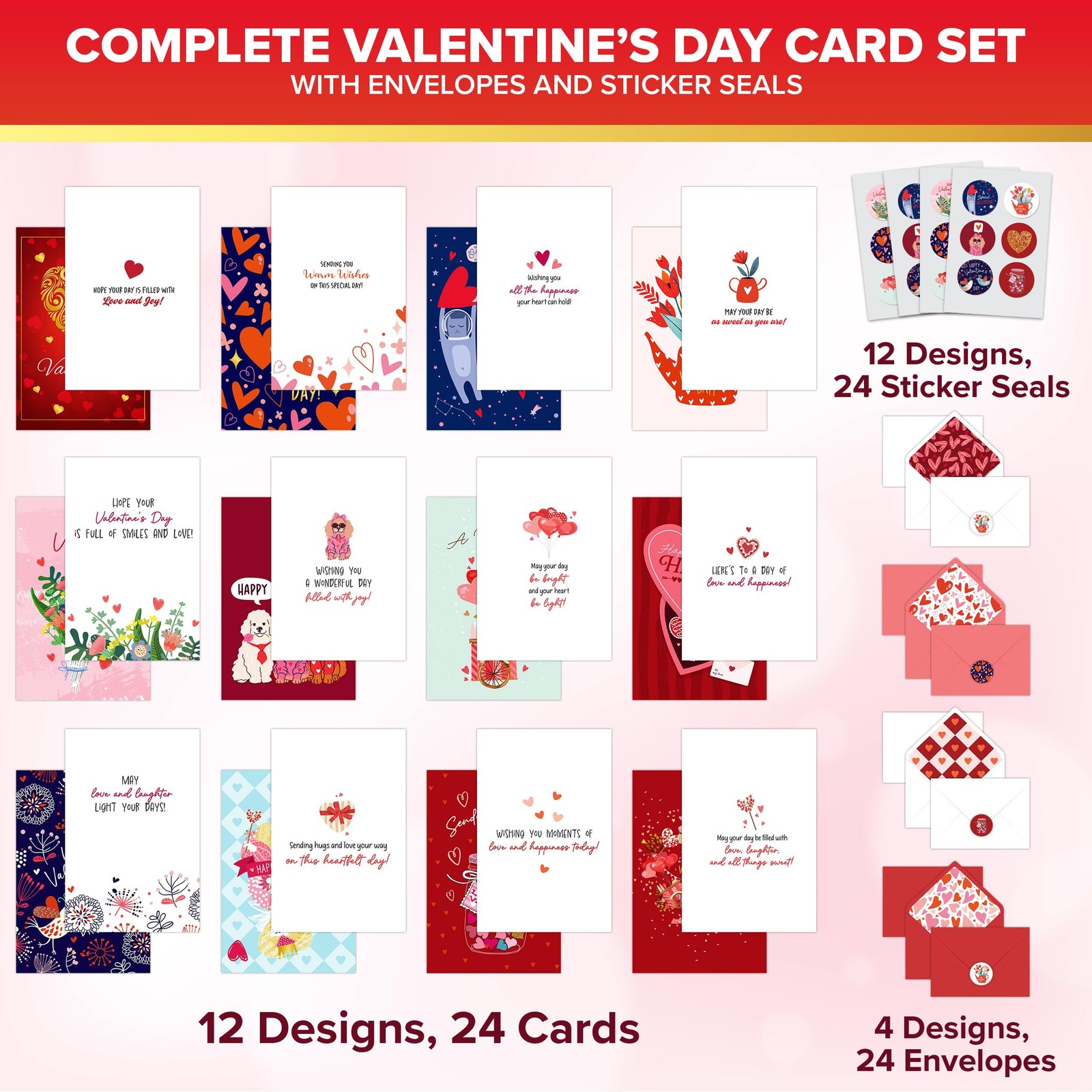Decorably 24 Pack 4x6in Valentines Cards with Envelopes and 4x6 inches, Red gallery